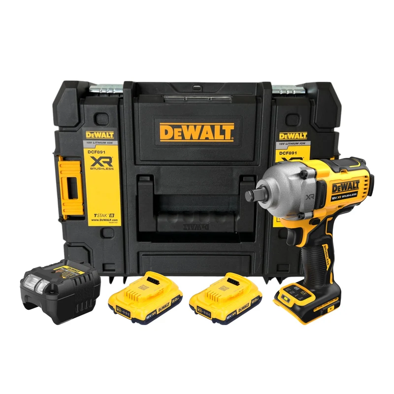 DeWalt DCF 891 D2T Akku Schlagschrauber 18 V 1084 Nm 1/2" Brushless + 2x Akku 2,0 Ah + Ladegerät + TSTAK
