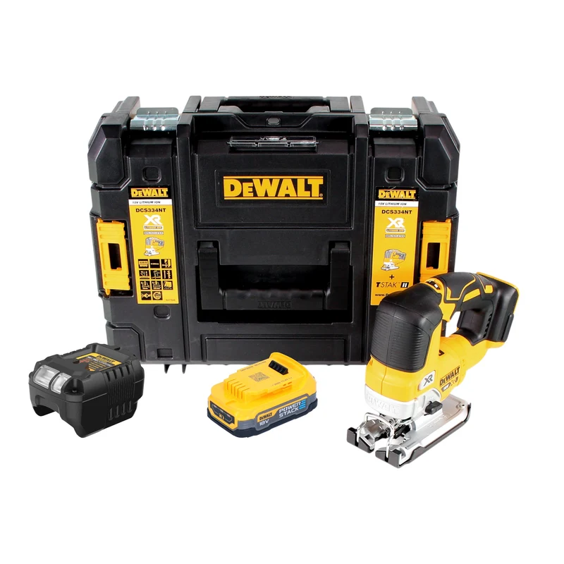 DeWalt DCS 334 E1T Akku Pendelhub Stichsäge 18 V Brushless + 1x Powerstack Akku 1,7 Ah + Ladegerät + TSTAK