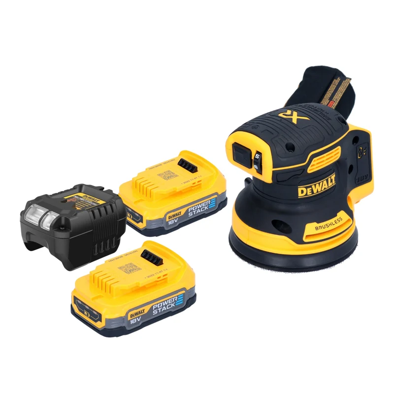 DeWalt DCW 210 E2 Akku Exzenterschleifer 18 V 125 mm Brushless + 2x Powerstack Akku 1,7 Ah + Ladegerät