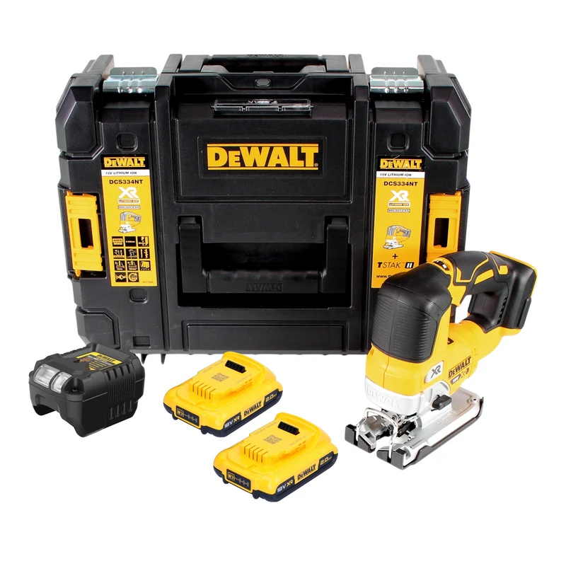 DeWalt DCS 334 D2T Akku Pendelhub Stichsäge 18V Brushless + 2x Akku 2,0 Ah + Ladegerät + TSTAK