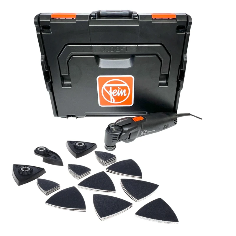 Fein Multimaster MM 500 Plus Multifunktionswerkzeug 350 W Starlock Plus Black Edition + Schleif Zubehör Set 63 tlg. + L-Boxx