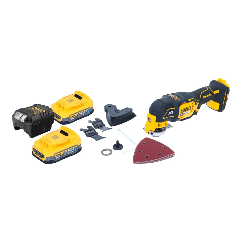 DeWalt DCS 355 E2 Akku Oszillierer Multitool 18 V Brushless + 2x Powerstack Akku 1,7 Ah + Ladegerät + Zubehör