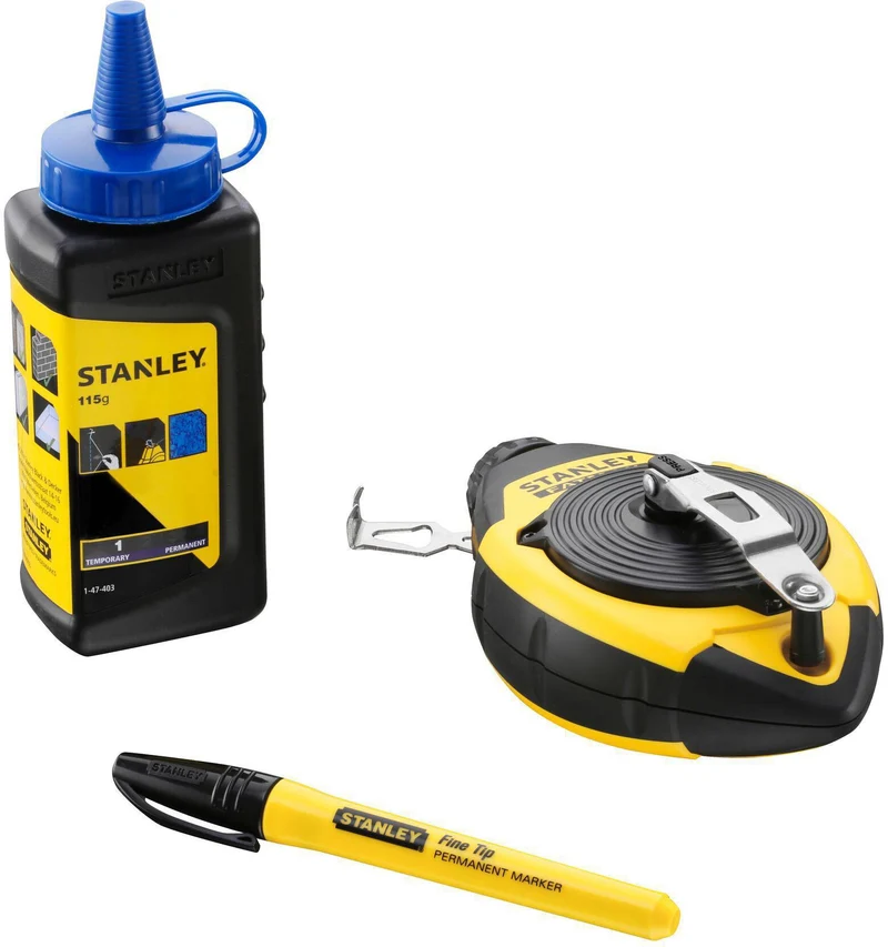 STANLEY Schlagschnurset FATMAX 30 m Kunststoffgehäuse Schnelleinzug 3:1 mit Kreide und Marker