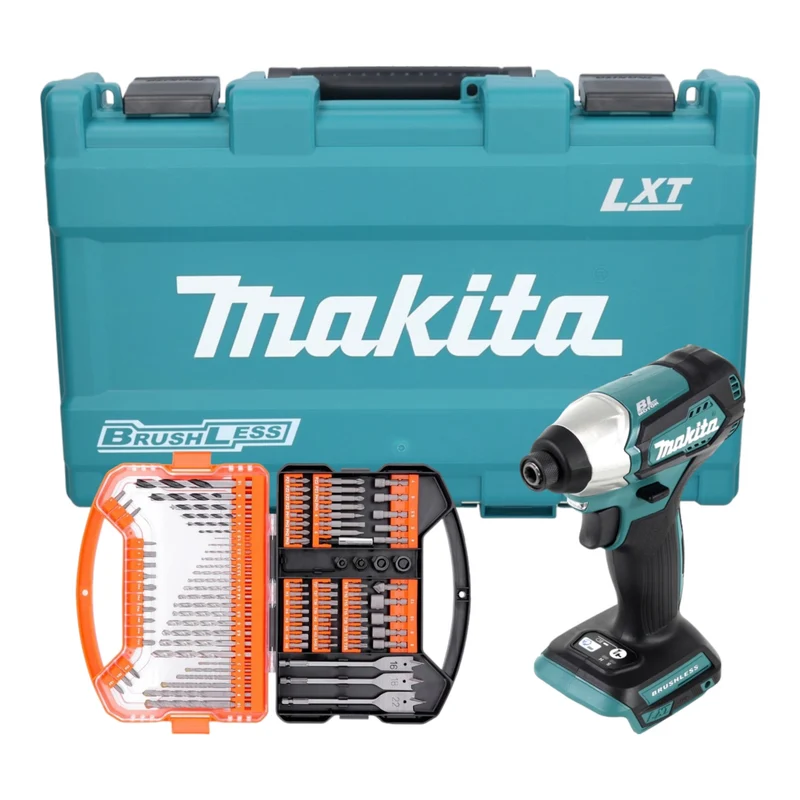 Makita DTD 155 Z Akku Schlagschrauber ( 18 V 140 Nm 1/4" Brushless ) inkl. Koffer + WellCut 101 tlg. Bit- und Bohrer Set
