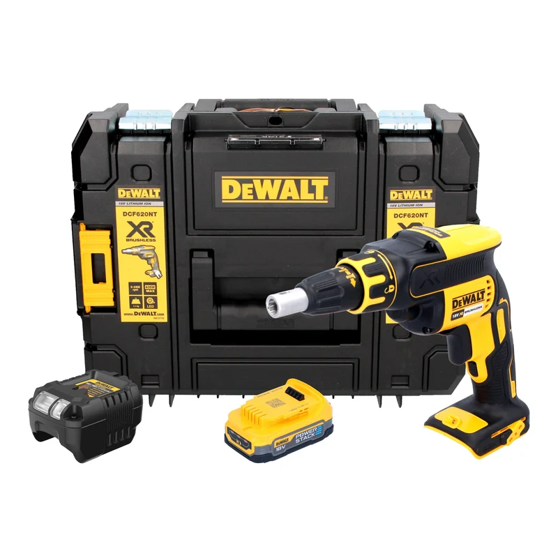 DeWalt DCF 620 E1T Akku Trockenbauschrauber 18 V 30 Nm Brushless + 1x Powerstack Akku 1,7 Ah + Ladegerät + TSTAK