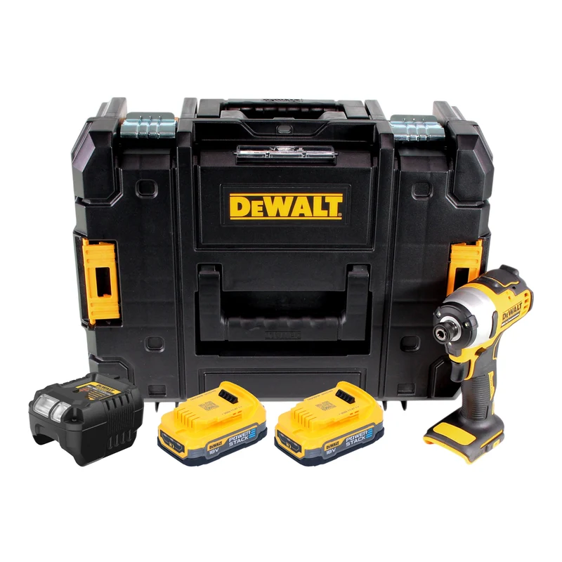 DeWalt DCF 809 E2T Akku Schlagschrauber 18 V 190 Nm 1/4" Brushless + 2x Powerstack Akku 1,7 Ah + Ladegerät + TSTAK