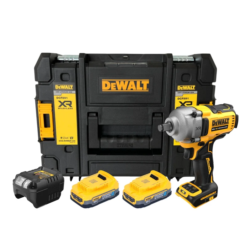 DeWalt DCF 891 E2T Akku Schlagschrauber 18 V 1084 Nm 1/2" Brushless + 2x Powerstack Akku 1,7 Ah + Ladegerät + TSTAK