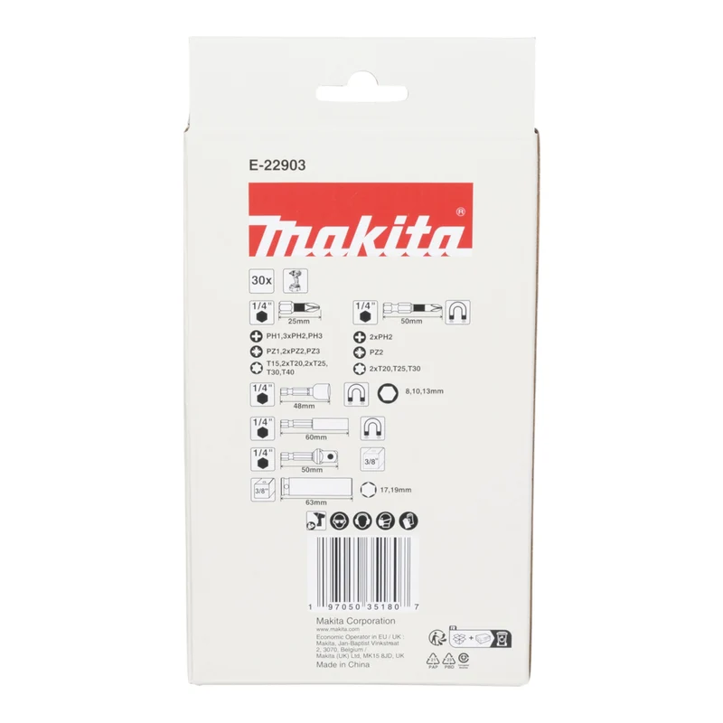 Makita E-22903 Bit und Schlagnuss Set 1/4" / 3/8" 30 tlg. IMPACT BLACK Bits / Schlagnüsse / Steckschlüssel