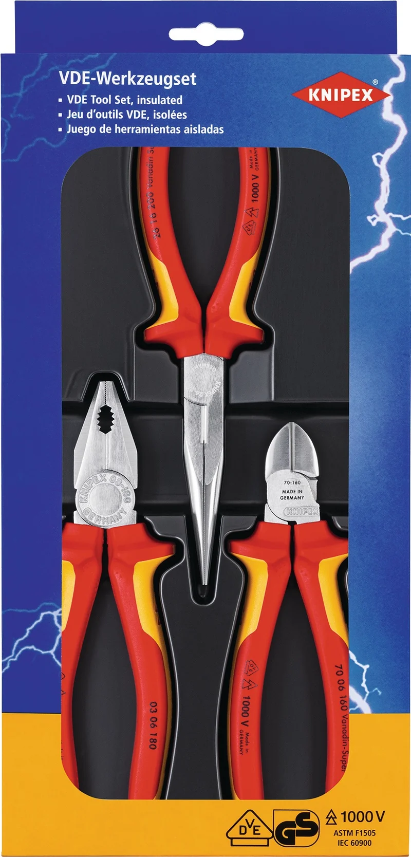 KNIPEX Zangensatz Elektro-Paket 3-teilig VDE isoliert verchromt im Kunststofftiefziehteil