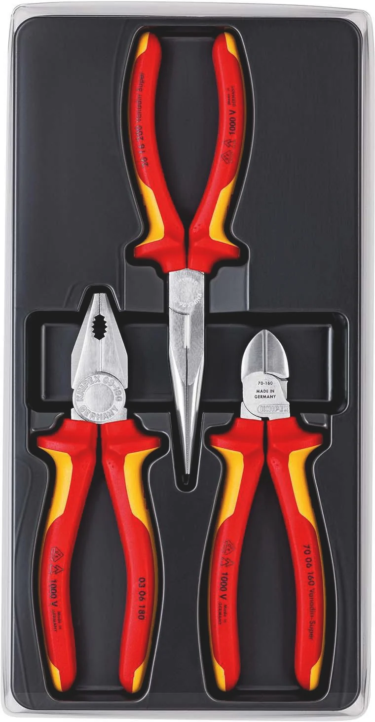 KNIPEX Zangensatz Elektro-Paket 3-teilig VDE isoliert verchromt im Kunststofftiefziehteil