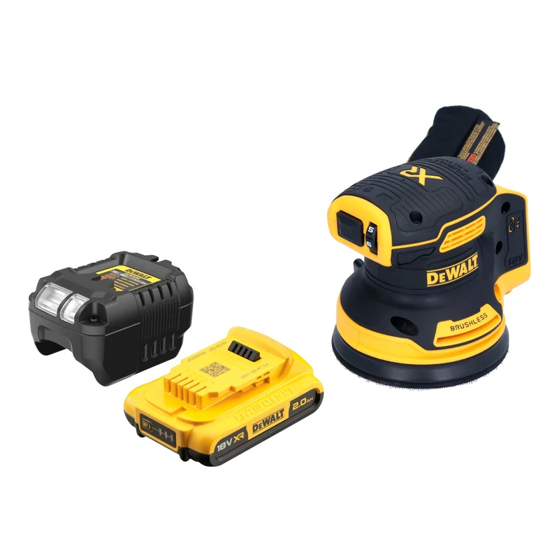 DeWalt DCW 210 D1 Akku Exzenterschleifer 18 V 125 mm Brushless + 1x Akku 2,0 Ah + Ladegerät
