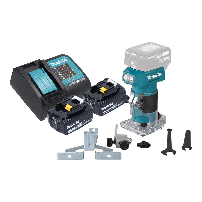 Makita DRT 52 SM Akku Kantenfräse 18 V 6 mm Brushless + 2x Akku 4,0 Ah + Ladegerät