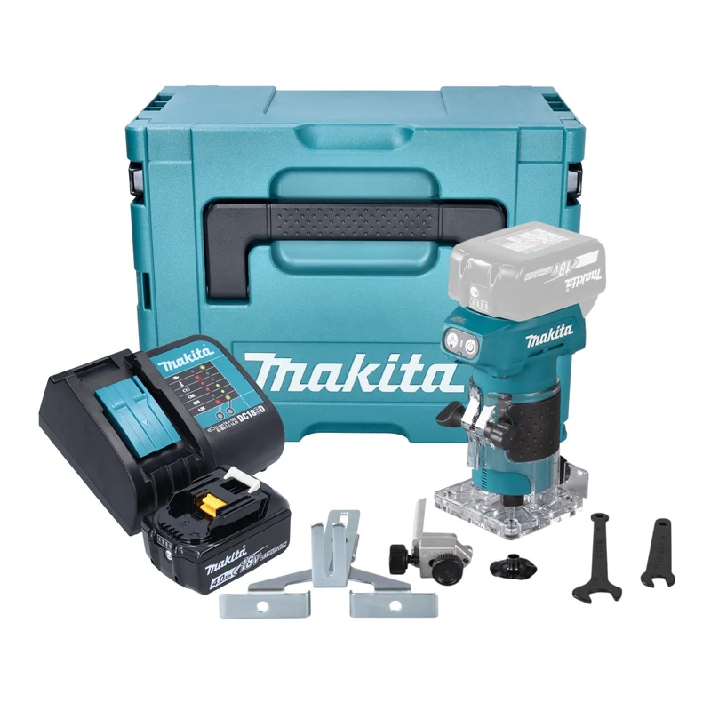 Makita DRT 52 SM1J Akku Kantenfräse 18 V 6 mm Brushless + 1x Akku 4,0 Ah + Ladegerät + Makpac