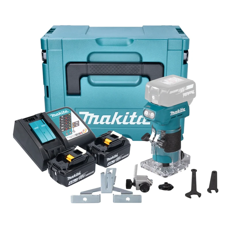 Makita DRT 52 RMJ Akku Kantenfräse 18 V 6 mm Brushless + 2x Akku 4,0 Ah + Ladegerät + Makpac
