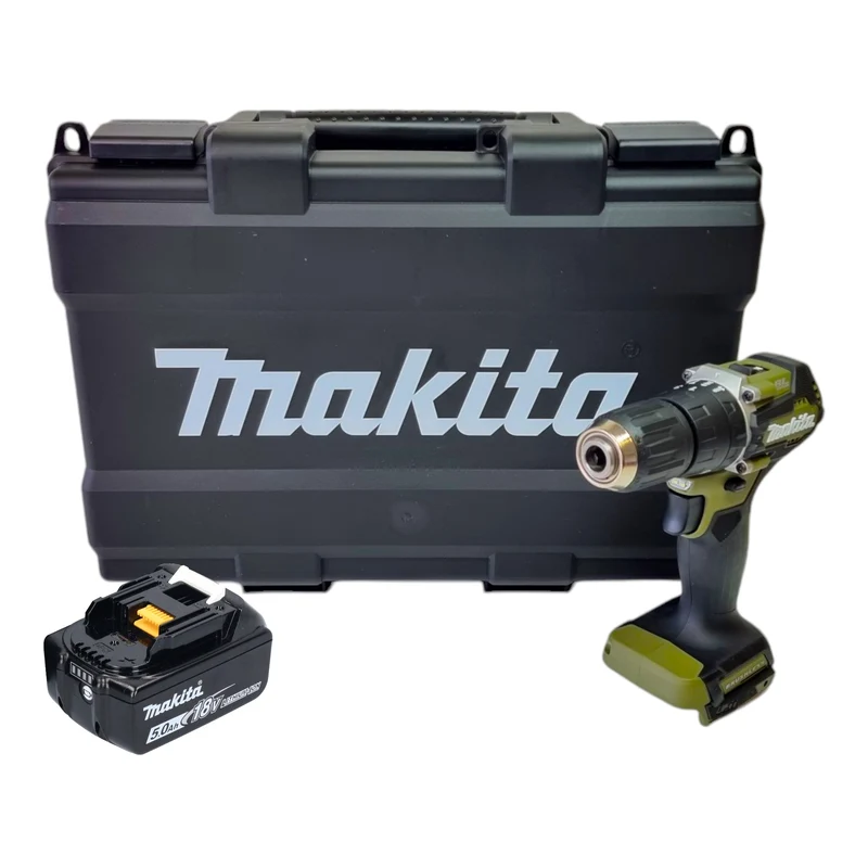 Makita DHP 487 T1KO Akku Schlagbohrschrauber 18 V 40 Nm Brushless Olive Outdoor Adventure Serie + 1x Akku 5,0 Ah + Koffer - ohne Ladegerät