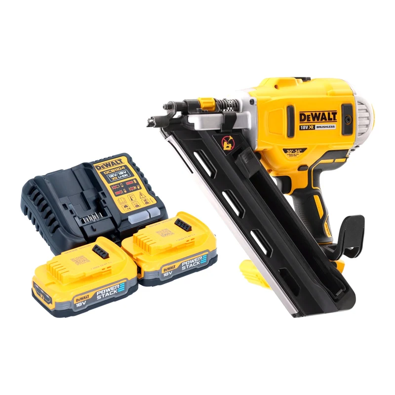 DeWalt DCN 692 E2 Akku Streifennagler 18 V 50 - 90 mm Brushless + 2x Powerstack Akku 1,7 Ah + Ladegerät