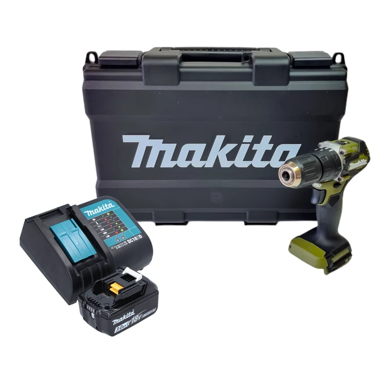 Makita DHP 487 SF1KO Akku Schlagbohrschrauber 18 V 40 Nm Brushless Olive Outdoor Adventure Serie + 1x Akku 3,0 Ah + Ladegerät + Koffer