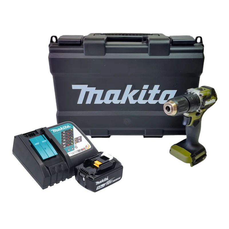 Makita DHP 487 RT1KO Akku Schlagbohrschrauber 18 V 40 Nm Brushless Olive Outdoor Adventure Serie + 1x Akku 5,0 Ah + Ladegerät + Koffer