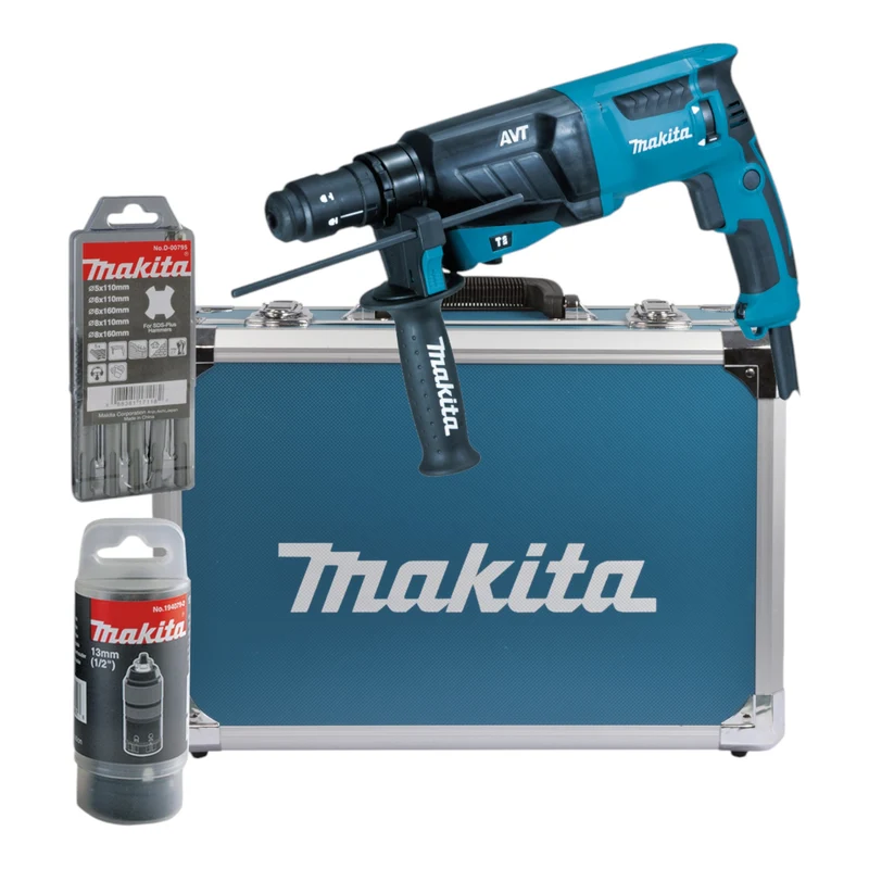 Makita HR 2631 FT13 Kombihammer 800 W 2,4 J SDS Plus + Wechselbohrfutter + Bohrer Set + Koffer
