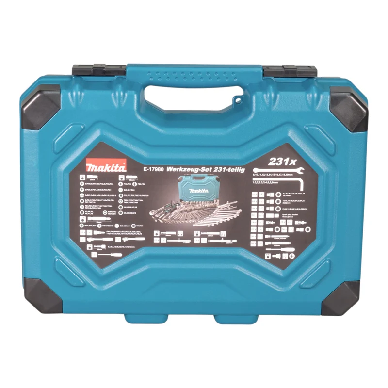Makita E-17980 Werkzeug Set 231 tlg. 5/16" / 1/4" / 1/2" Schraubendreher / Ratsche / Schraubenschlüssel / Bits + Koffer