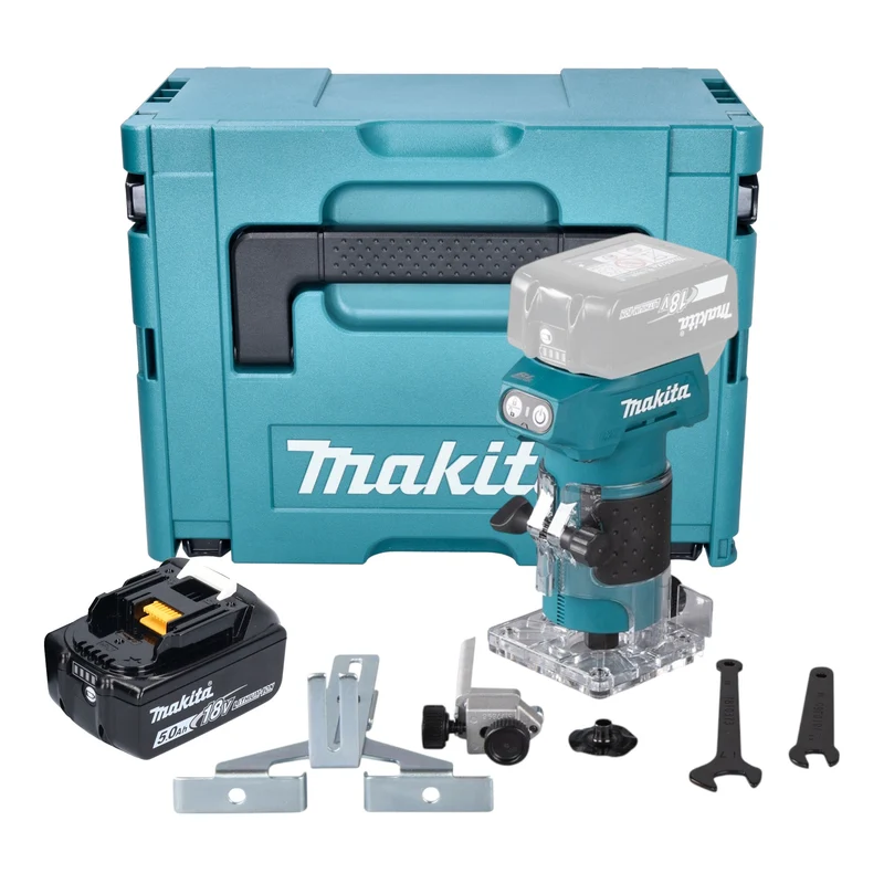 Makita DRT 52 T1J Akku Kantenfräse 18 V 6 mm Brushless + 1x Akku 5,0 Ah + Makpac - ohne Ladegerät