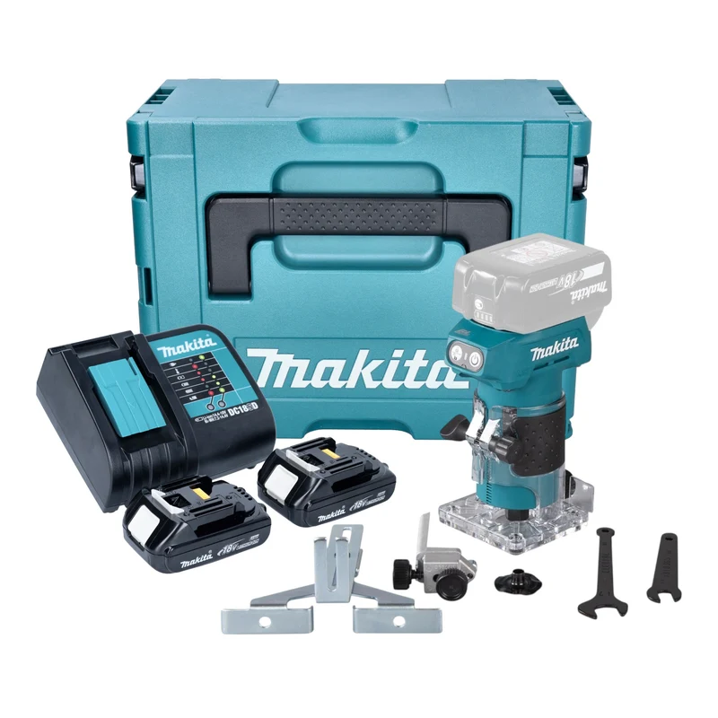Makita DRT 52 SYJ Akku Kantenfräse 18 V 6 mm Brushless + 2x Akku 1,5 Ah + Ladegerät + Makpac