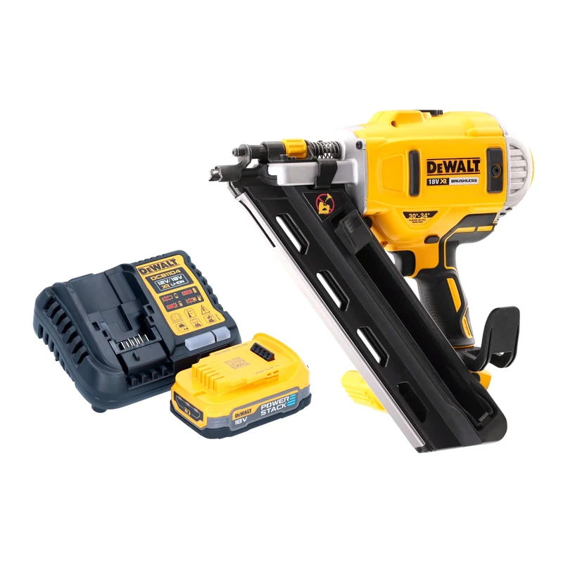 DeWalt DCN 692 E1 Akku Streifennagler 18 V 50 - 90 mm Brushless + 1x Powerstack Akku 1,7 Ah + Ladegerät