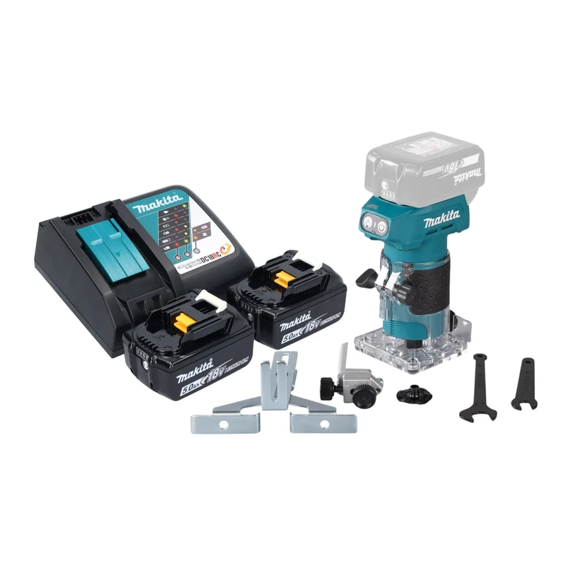 Makita DRT 52 RT Akku Kantenfräse 18 V 6 mm Brushless + 2x Akku 5,0 Ah + Ladegerät