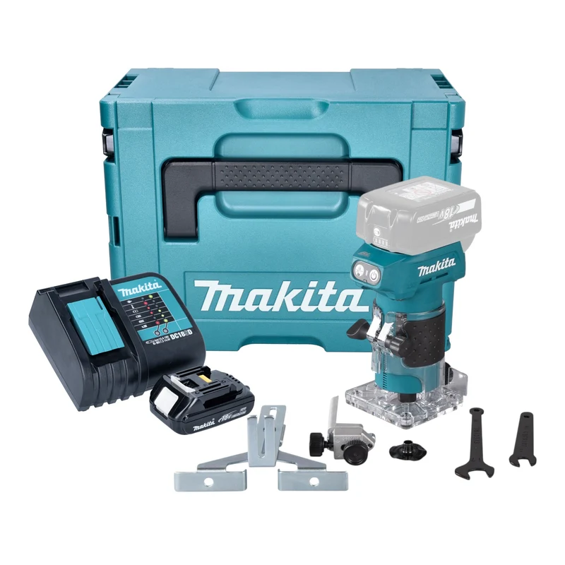 Makita DRT 52 SY1J Akku Kantenfräse 18 V 6 mm Brushless + 1x Akku 1,5 Ah + Ladegerät + Makpac