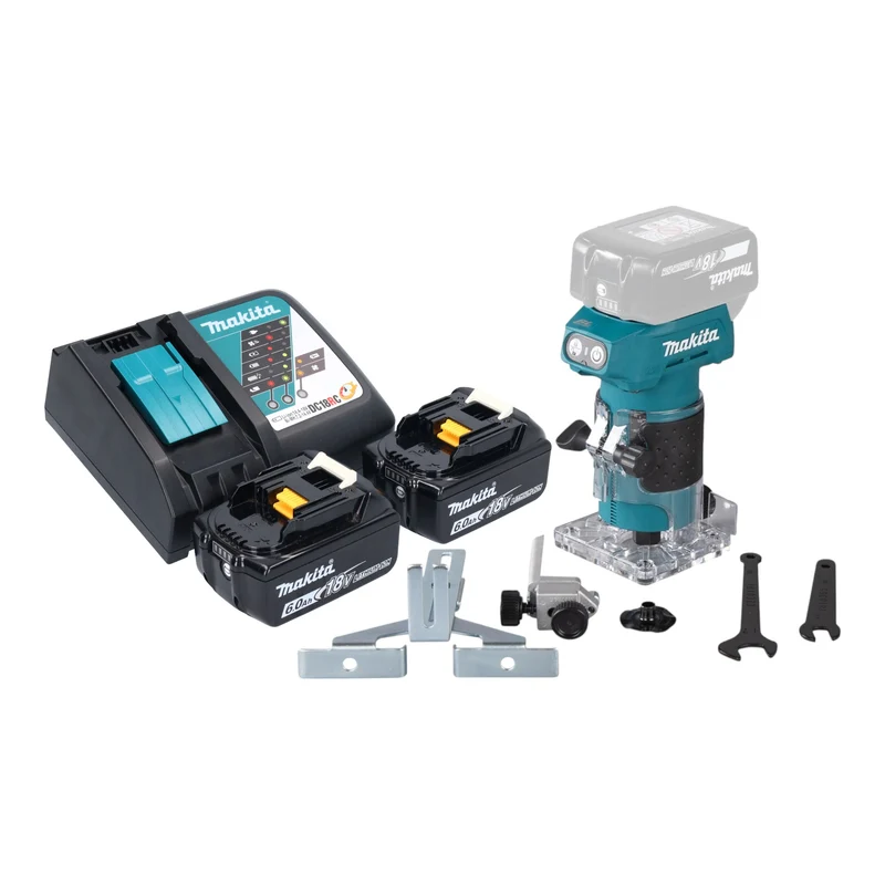 Makita DRT 52 RG Akku Kantenfräse 18 V 6 mm Brushless + 2x Akku 6,0 Ah + Ladegerät