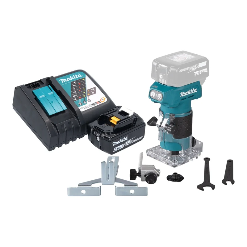 Makita DRT 52 RT1 Akku Kantenfräse 18 V 6 mm Brushless + 1x Akku 5,0 Ah + Ladegerät