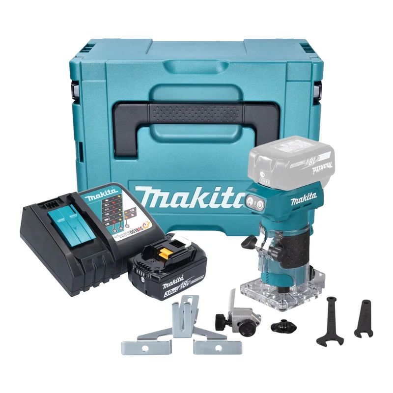 Makita DRT 52 RF1J Akku Kantenfräse 18 V 6 mm Brushless + 1x Akku 3,0 Ah + Ladegerät + Makpac