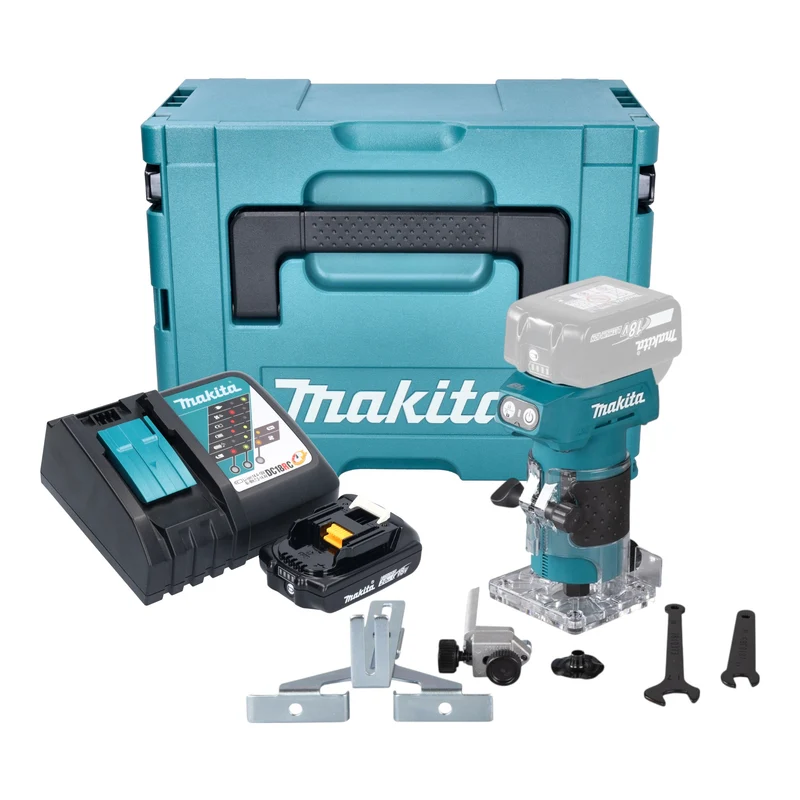 Makita DRT 52 RA1J Akku Kantenfräse 18 V 6 mm Brushless + 1x Akku 2,0 Ah + Ladegerät + Makpac