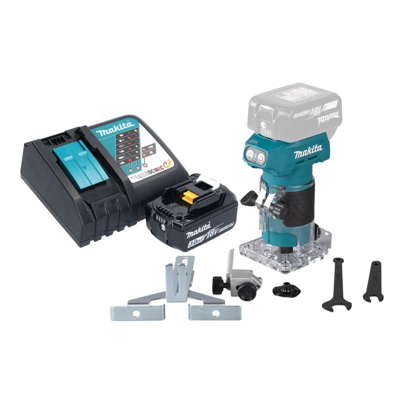 Makita DRT 52 RF1 Akku Kantenfräse 18 V 6 mm Brushless + 1x Akku 3,0 Ah + Ladegerät