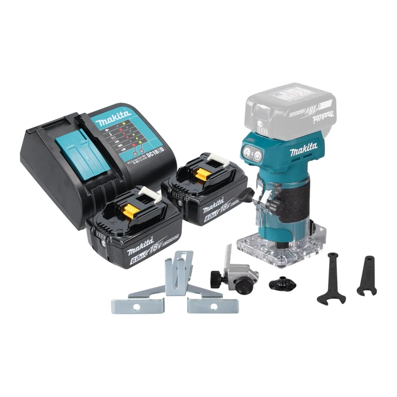 Makita DRT 52 SG Akku Kantenfräse 18 V 6 mm Brushless + 2x Akku 6,0 Ah + Ladegerät