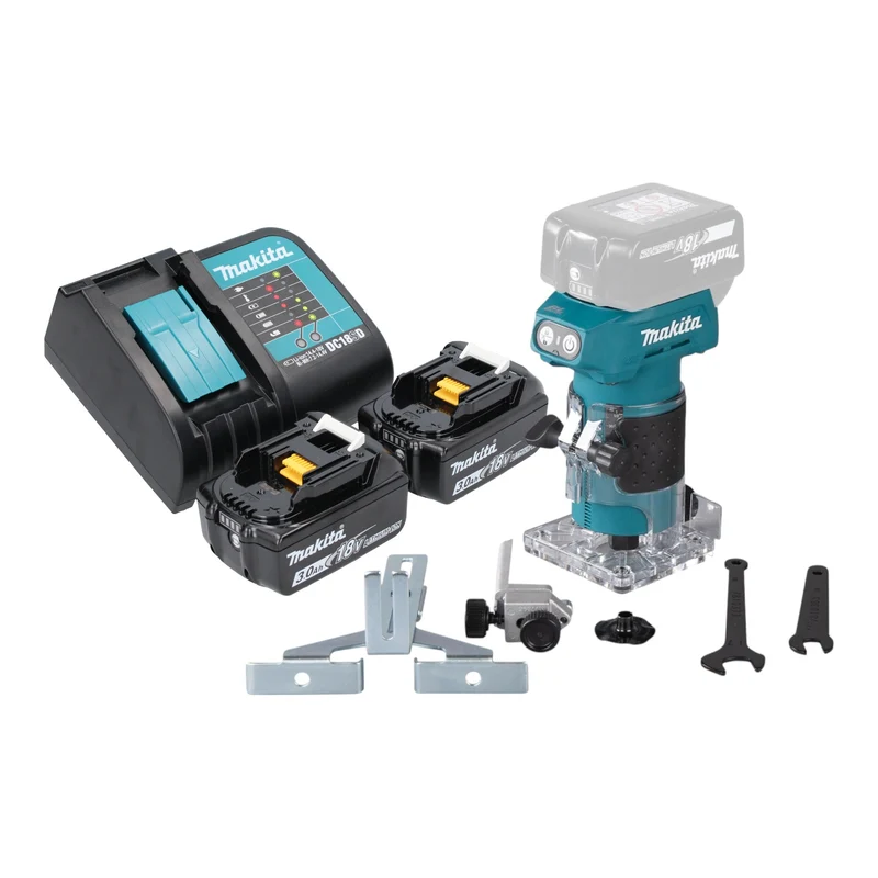 Makita DRT 52 SF Akku Kantenfräse 18 V 6 mm Brushless + 2x Akku 3,0 Ah + Ladegerät