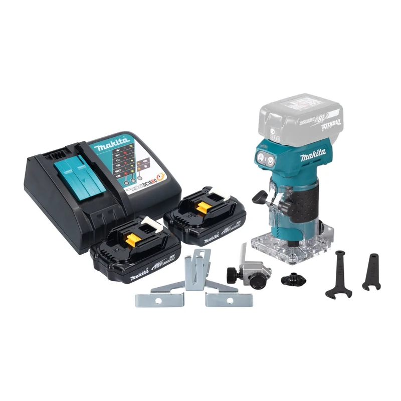 Makita DRT 52 RY Akku Kantenfräse 18 V 6 mm Brushless + 2x Akku 1,5 Ah + Ladegerät