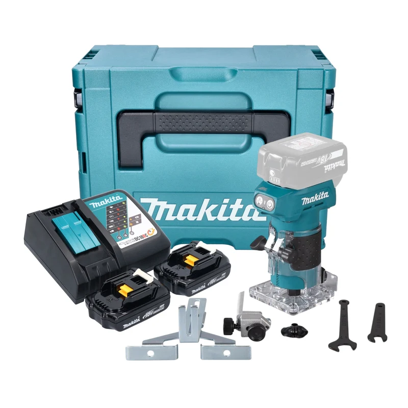 Makita DRT 52 RYJ Akku Kantenfräse 18 V 6 mm Brushless + 2x Akku 1,5 Ah + Ladegerät + Makpac