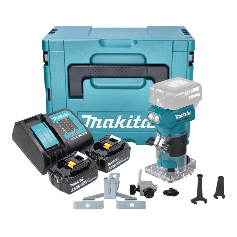 Makita DRT 52 STJ Akku Kantenfräse 18 V 6 mm Brushless + 2x Akku 5,0 Ah + Ladegerät + Makpac