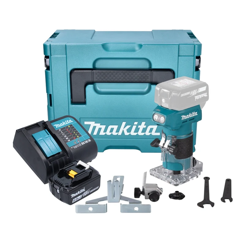 Makita DRT 52 SG1J Akku Kantenfräse 18 V 6 mm Brushless + 1x Akku 6,0 Ah + Ladegerät + Makpac
