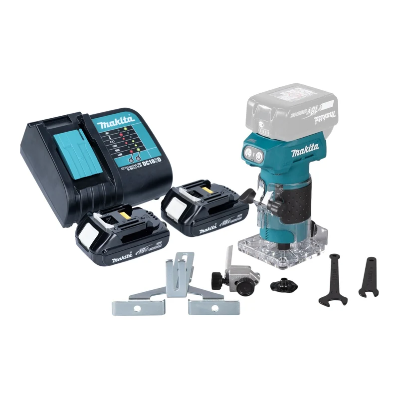 Makita DRT 52 SY Akku Kantenfräse 18 V 6 mm Brushless + 2x Akku 1,5 Ah + Ladegerät