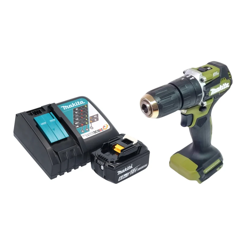 Makita DHP 487 RG1O Akku Schlagbohrschrauber 18 V 40 Nm Brushless Olive Outdoor Adventure Serie + 1x Akku 6,0 Ah + Ladegerät