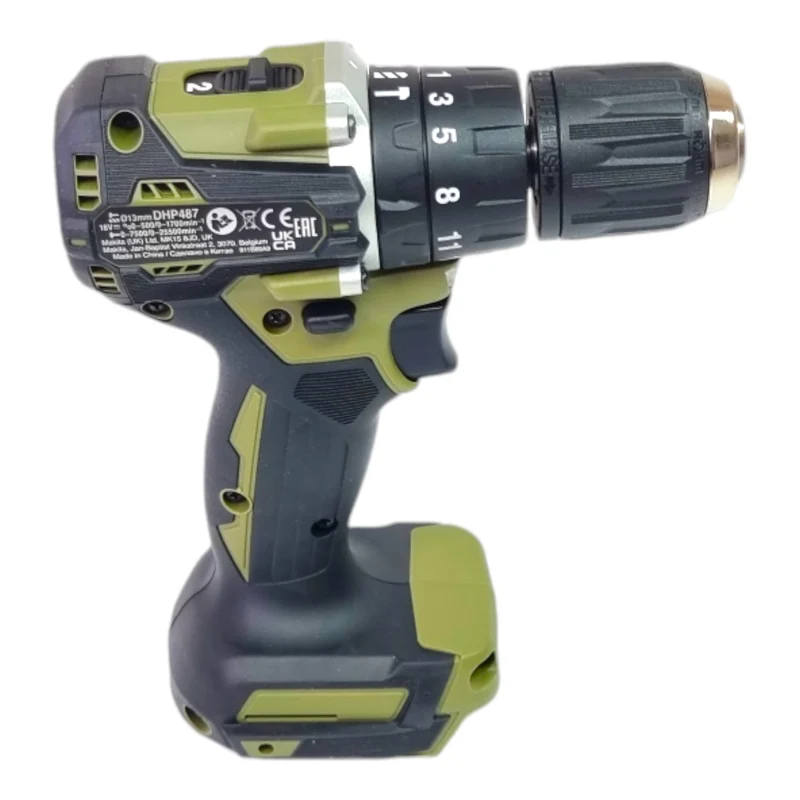 Makita DHP 487 RGO Akku Schlagbohrschrauber 18 V 40 Nm Brushless Olive Outdoor Adventure Serie + 2x Akku 6,0 Ah + Ladegerät