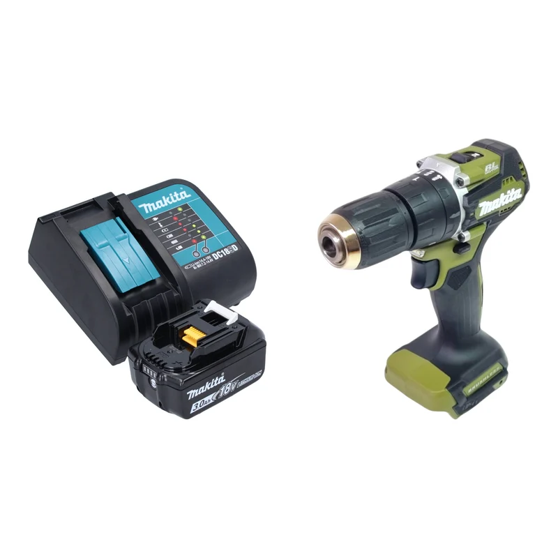 Makita DHP 487 SF1O Akku Schlagbohrschrauber 18 V 40 Nm Brushless Olive Outdoor Adventure Serie + 1x Akku 3,0 Ah + Ladegerät