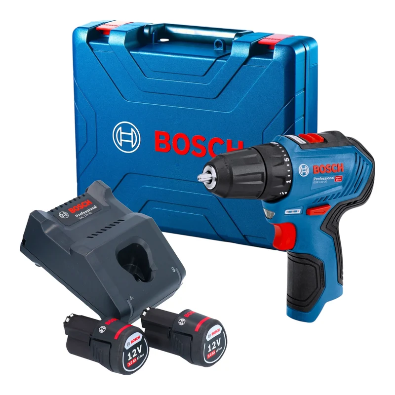 Bosch GSR 12V-30 Professional Akku Bohrschrauber 12 V 30 Nm Brushless ( 06019G9000 ) + 2x Akku 2,0 Ah + Ladegerät + Koffer