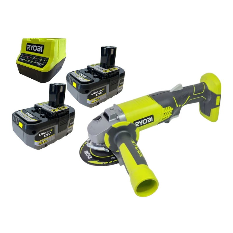 RYOBI R18AG-0 Akku Winkelschleifer 18 V ONE+ 115 mm + 2x Akku 4,0 Ah + Ladegerät