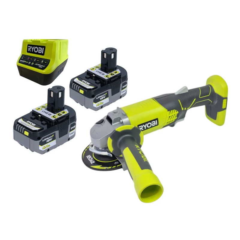 RYOBI R18AG-0 Akku Winkelschleifer 18 V ONE+ 115 mm + 2x Akku 5,0 Ah + Ladegerät