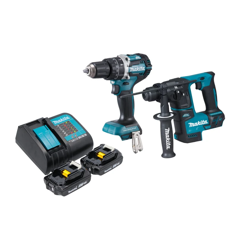Makita DLX 2278 SA Akku Kombo Kit + DHP 484 Schlagbohrschrauber 54 Nm + DHR 171 Bohrhammer 1,2 J + 2x Akku 2,0 Ah + Ladegerät