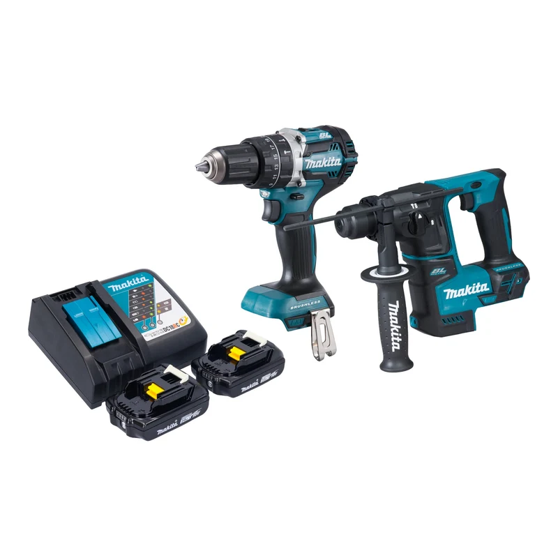 Makita DLX 2278 RA Akku Kombo Kit + DHP 484 Schlagbohrschrauber 54 Nm + DHR 171 Bohrhammer 1,2 J + 2x Akku 2,0 Ah + Ladegerät