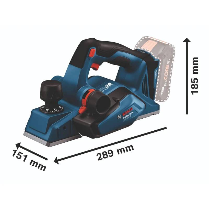 Bosch GHO 18V-26 Professional Akku Hobel 18 V 2,6 mm Brushless + 2x ProCORE Akku 4,0 Ah + Ladegerät + L-Boxx